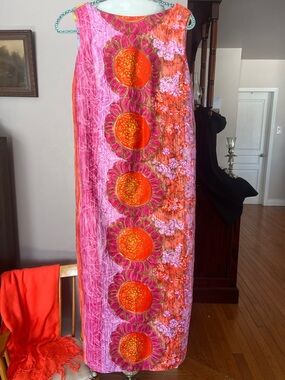 Vibrant Pink & Orange Floral Maxi Sheath Dress
